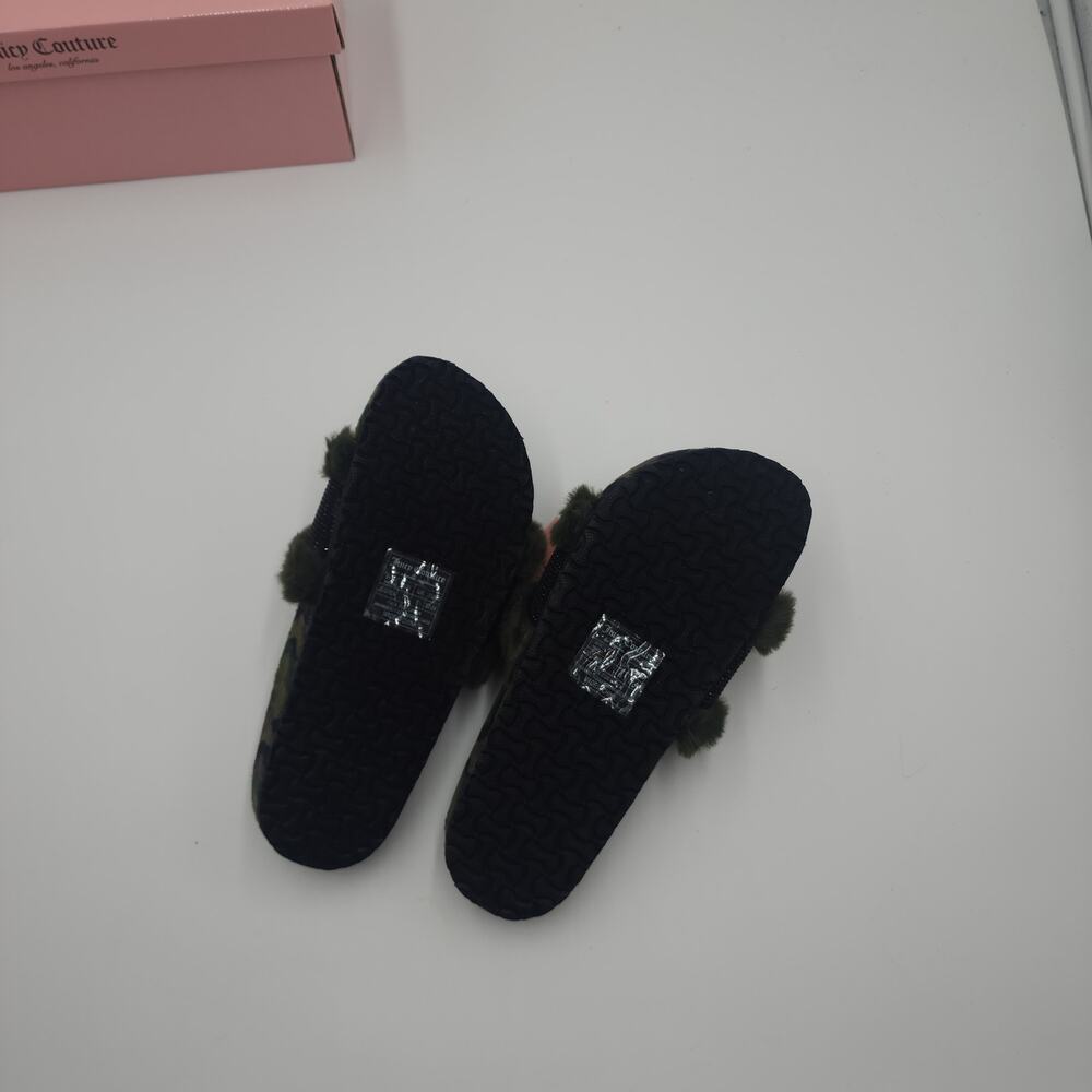 Juicy Couture Slide Slippers Faux Fur JC Siren Green Camo Size 8 - Picture 8 of 9